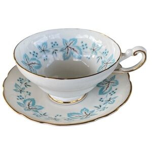 Vintage Regency English Bone China Maple Leaf  Pale Blue Tea Cup & Saucer Set